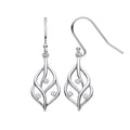Sterling Silver Leaf Earrings with Rubover Cubic Zirconias