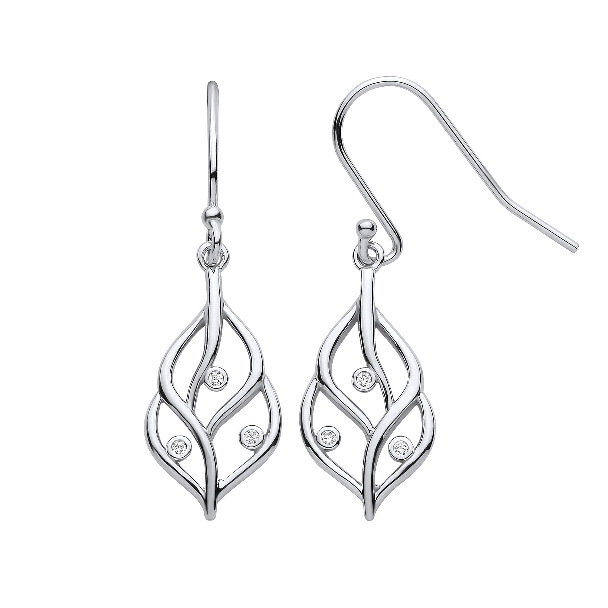 Sterling Silver Leaf Earrings with Rubover Cubic Zirconias