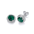 Green Halo Style Cubic Zirconia Stud Earrings