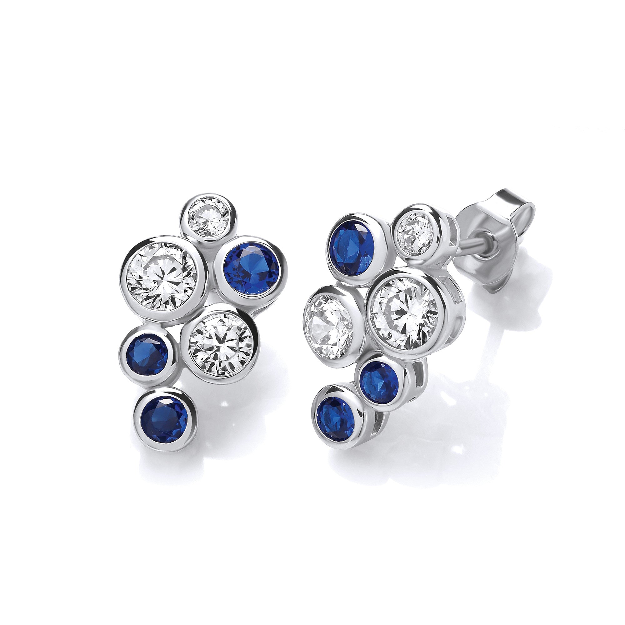 Timeless Style Rubover set Blue & Clear Cubic Zirconia Earrings