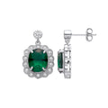 Sterling Silver Halo Drop Green Cubic Zirconia Earrings