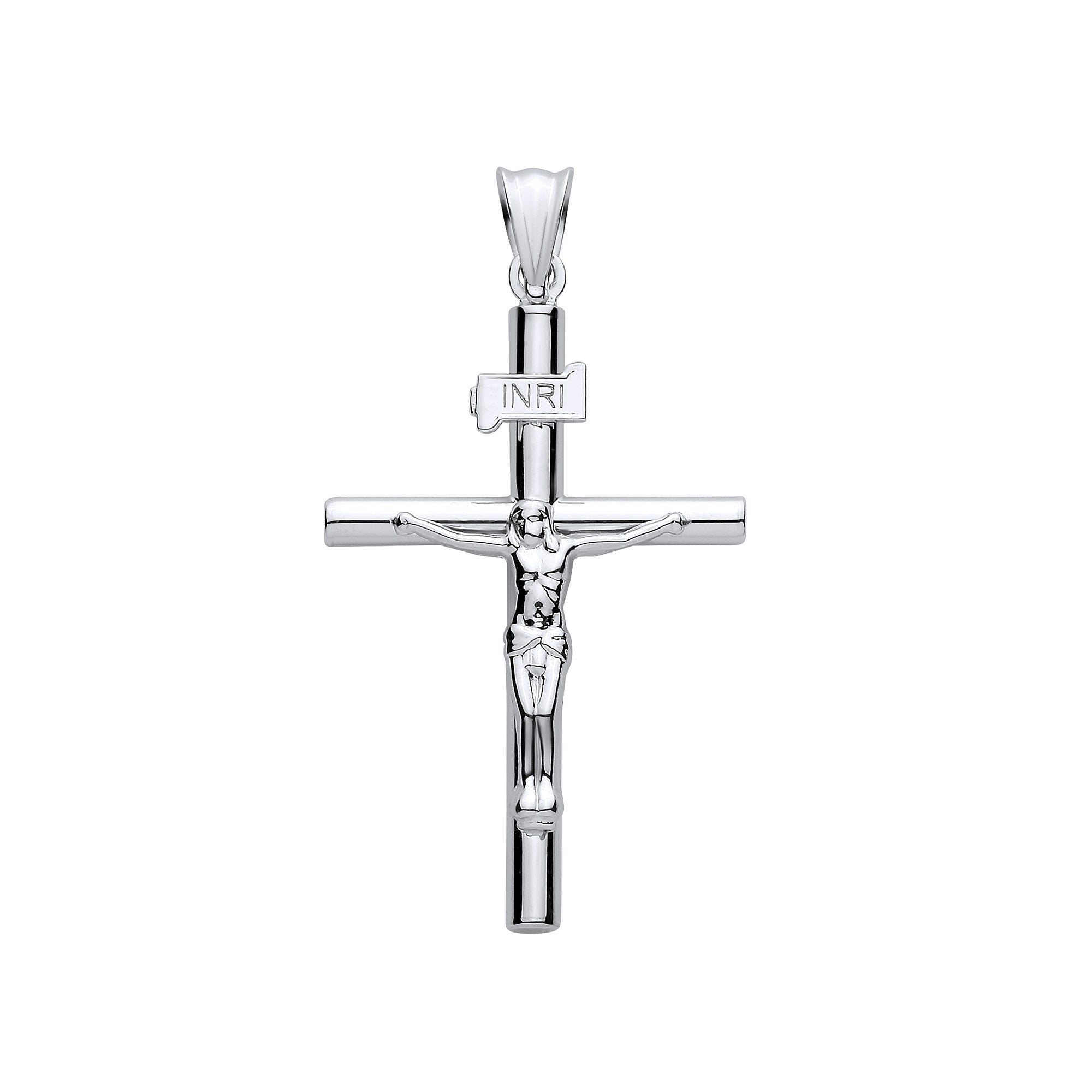 9ct White Gold Hollow Round Tube Crucifix