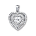 Sterling Silver Heart Cubic Zirconia with Two Row of Cubic Zirconia's Pendant
