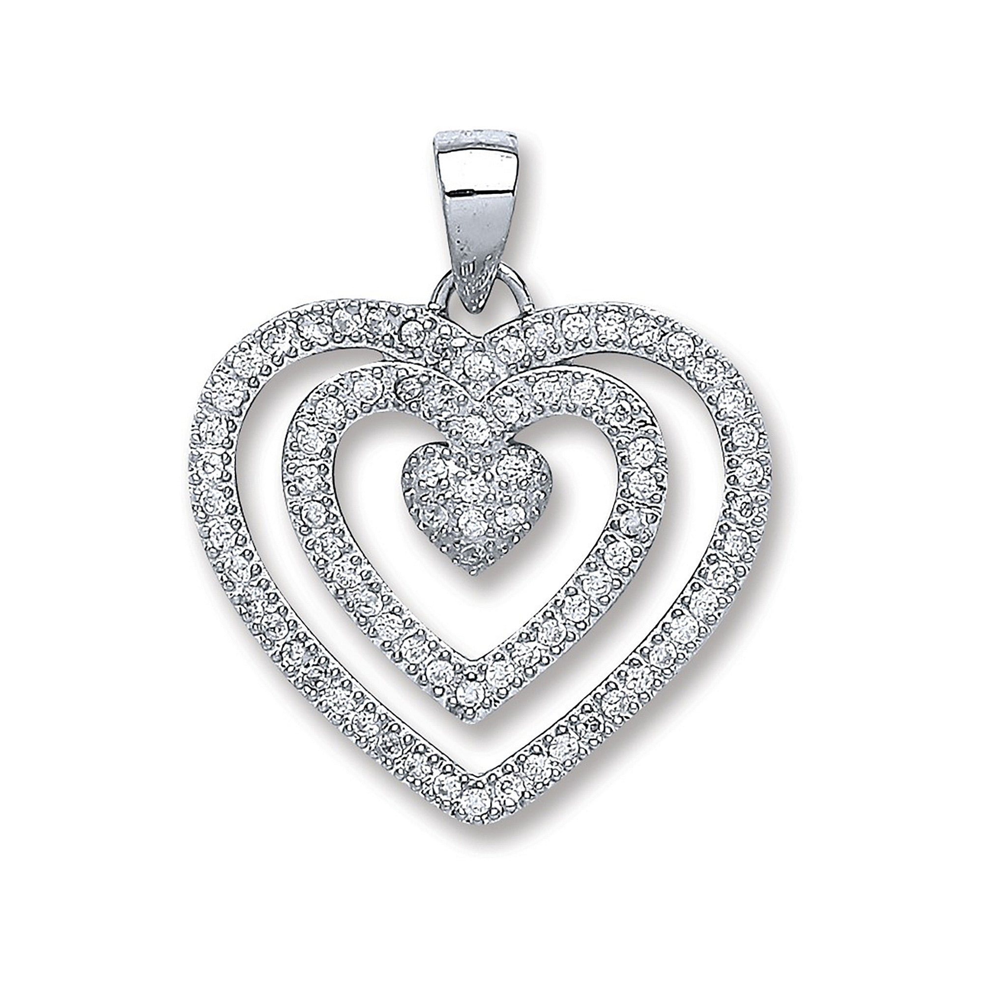 Sterling Silver Fancy Heart Cubic Zirconia Pendant
