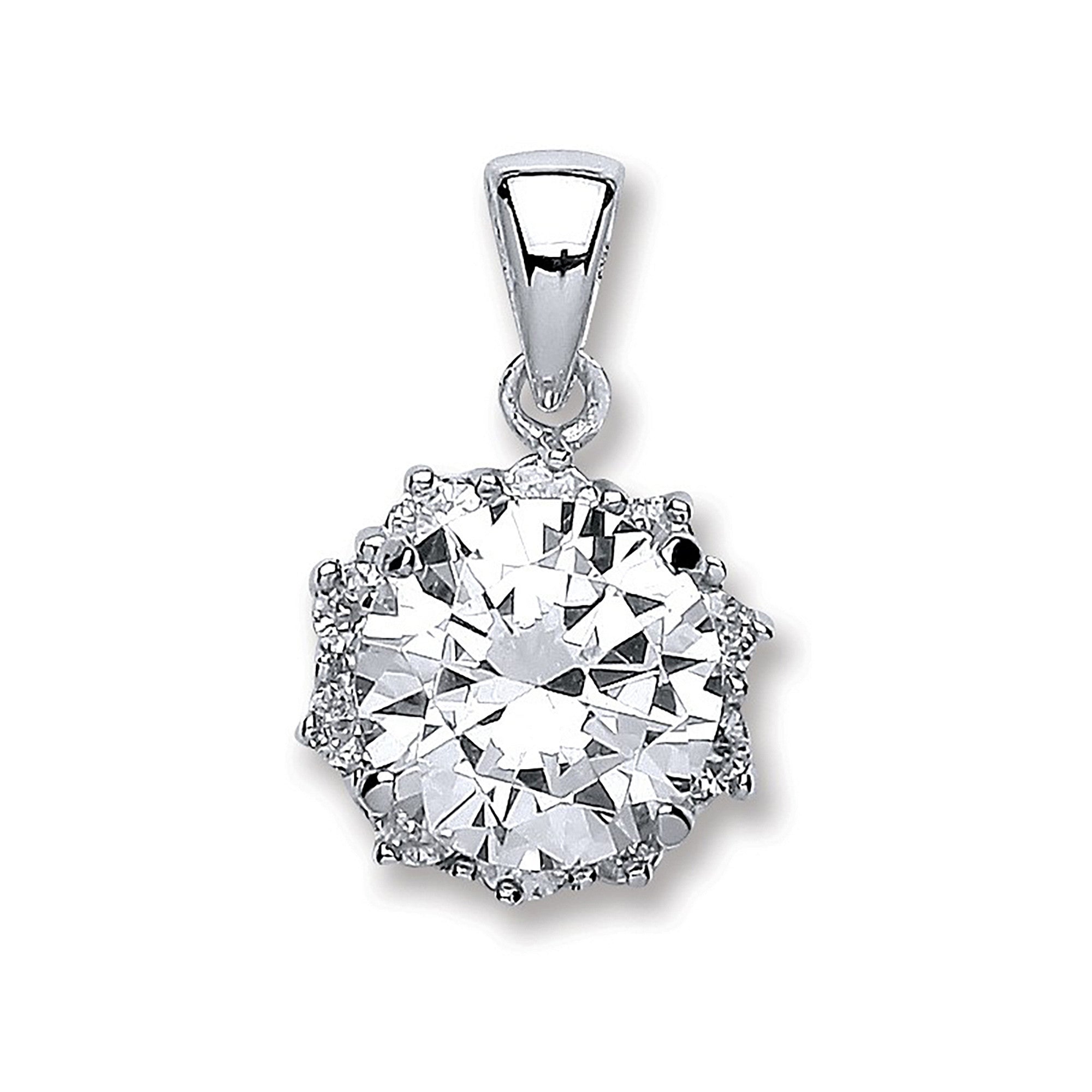 Sterling Silver Round Brilliant Cut Cubic Zirconia Pendant