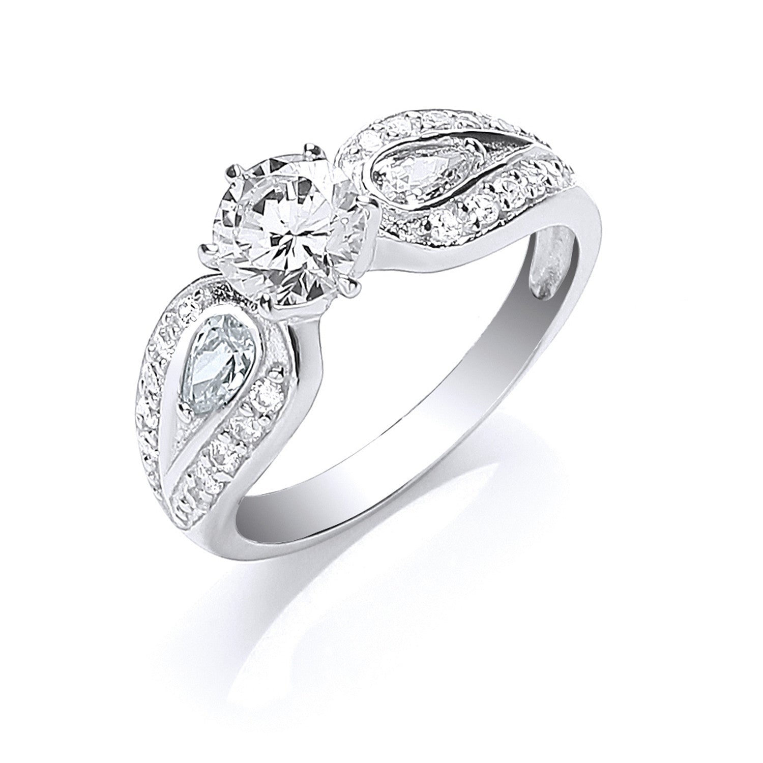 Sterling Silver with Cubic Zirconia on Shoulders Ring