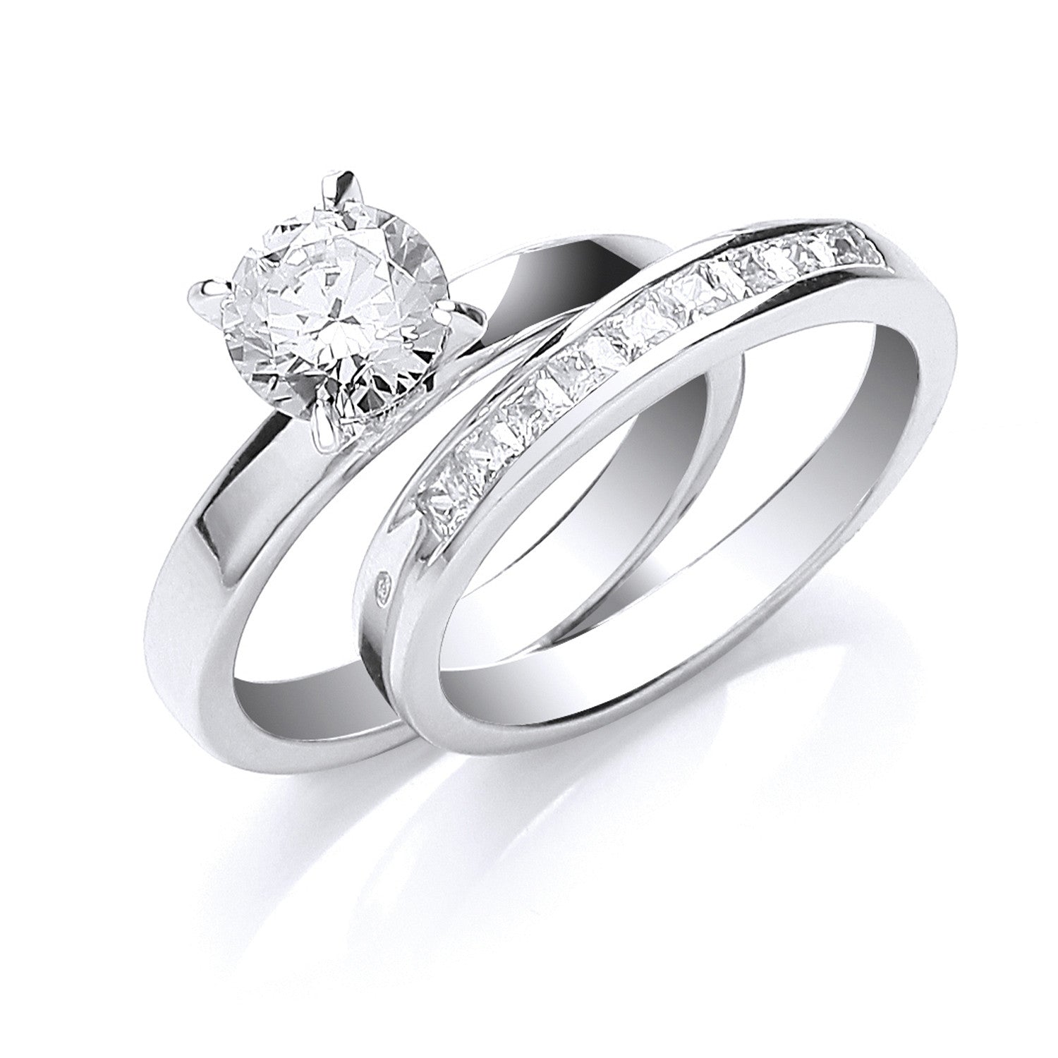 Sterling Silver Bridal Solitaire & P/C Cubic Zirconias Set Ring
