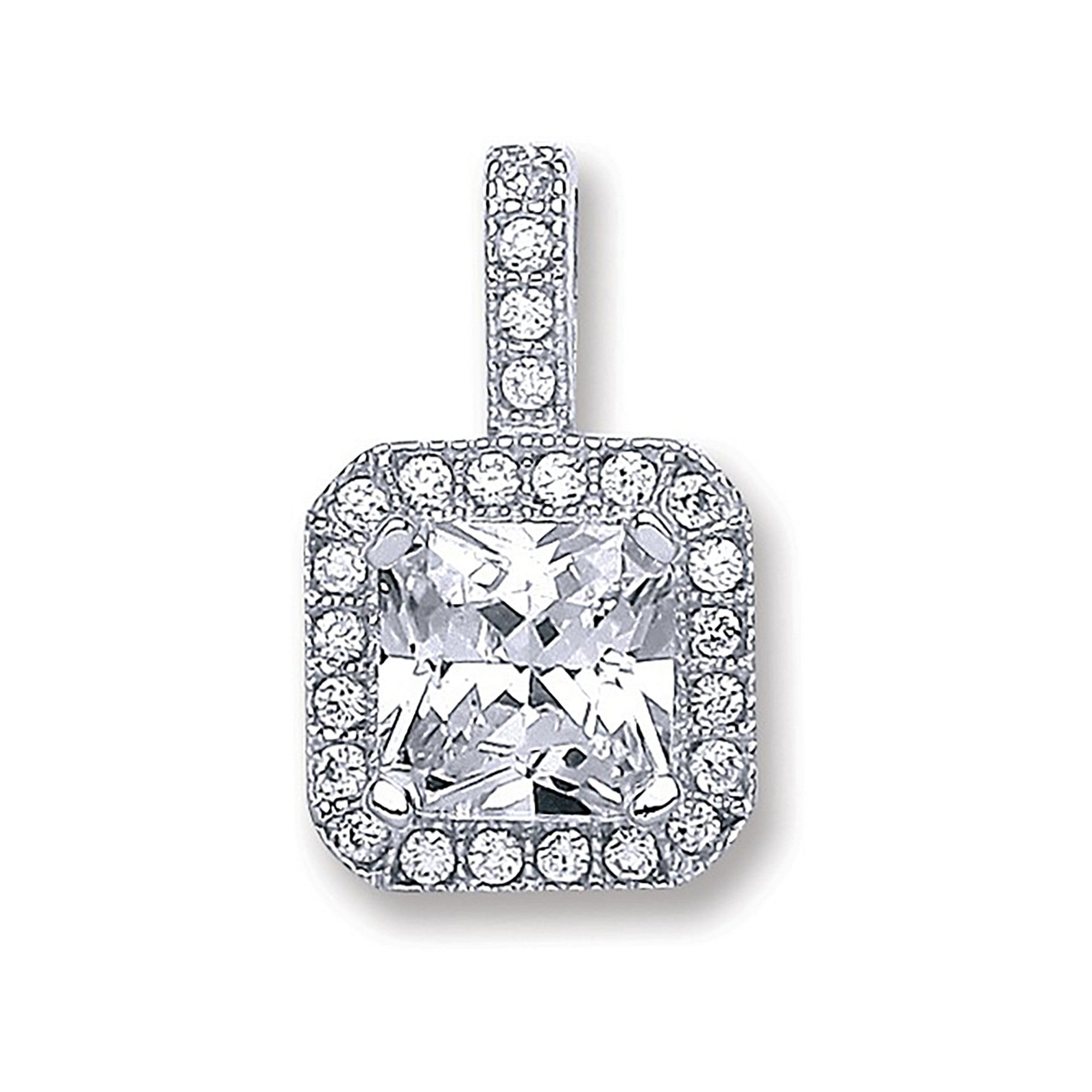 Sterling Silver Square Cubic Zirconia Pendant