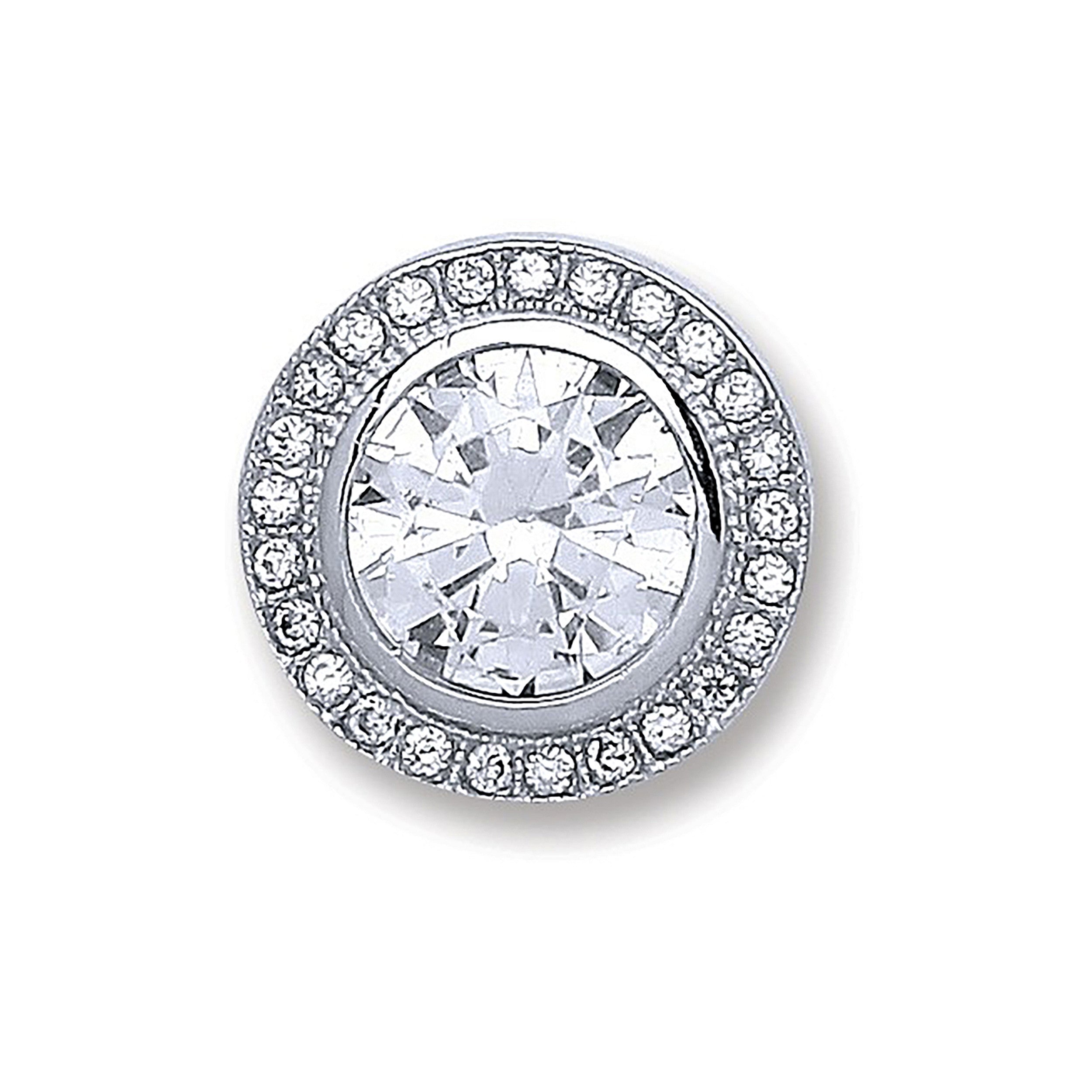 Sterling Silver Round Rubover, Halo Cubic Zirconia Pendant