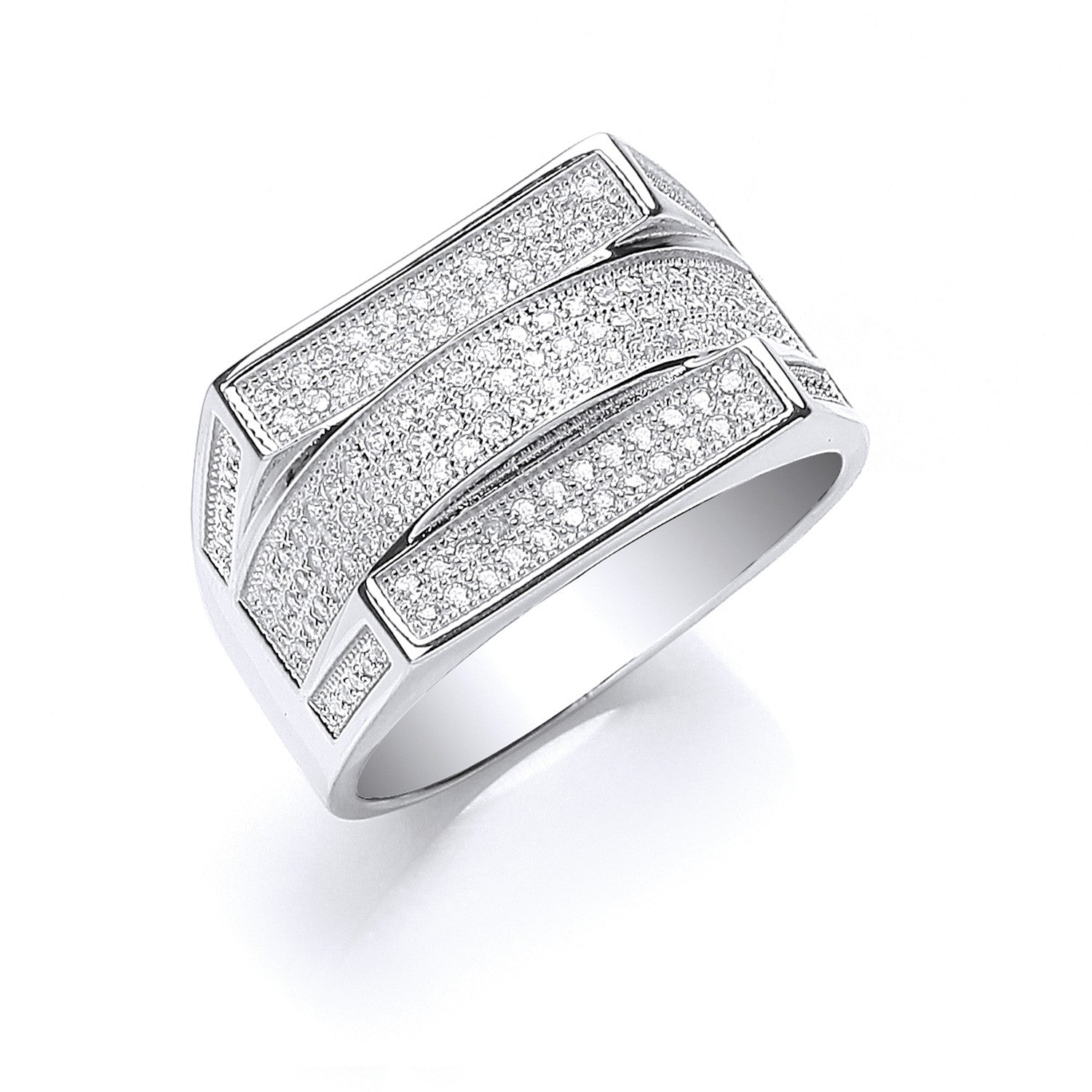 Sterling Silver Micro Pave' Cubic Zirconia Gents Ring