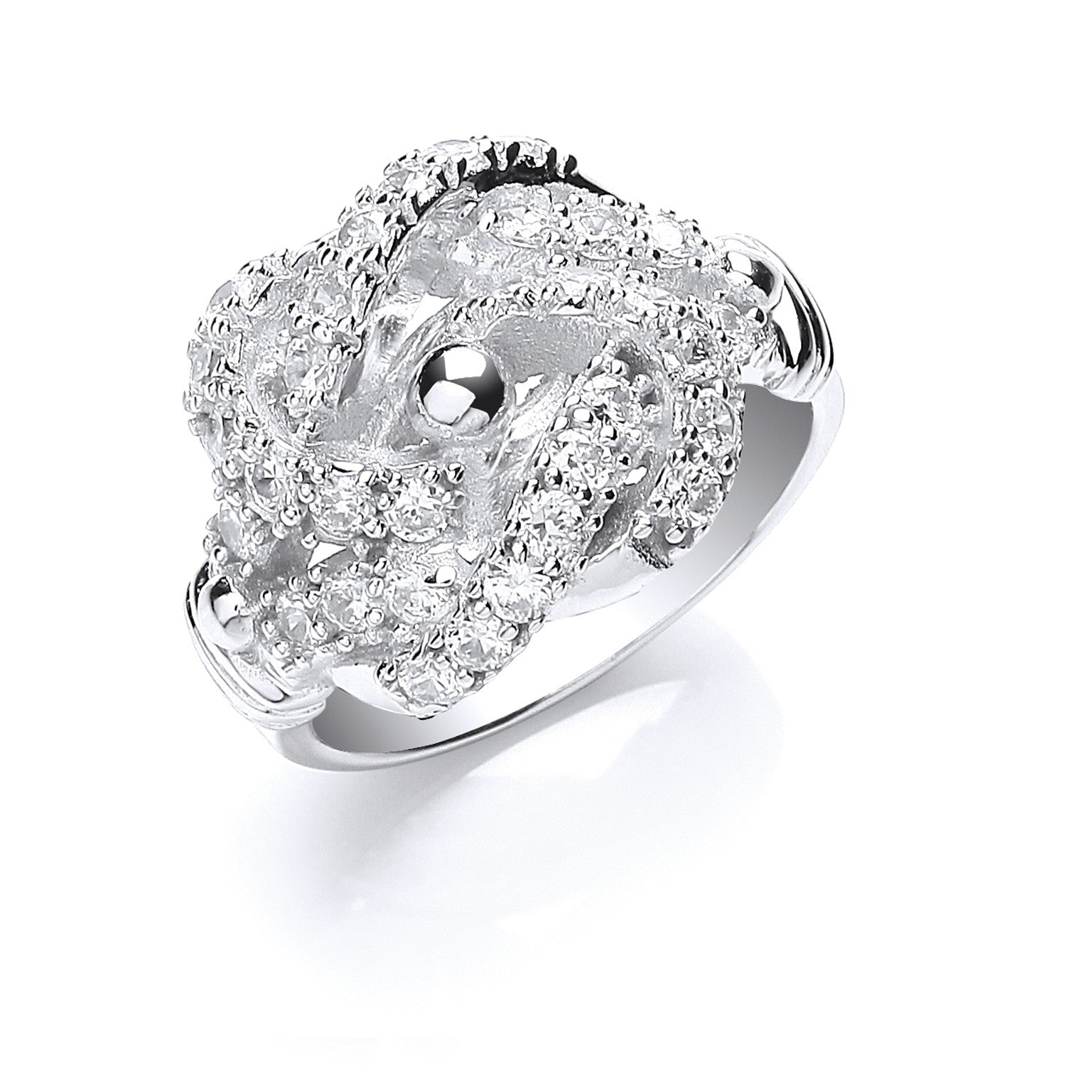 Sterling Silver Cubic Zirconia Knot Gents Ring