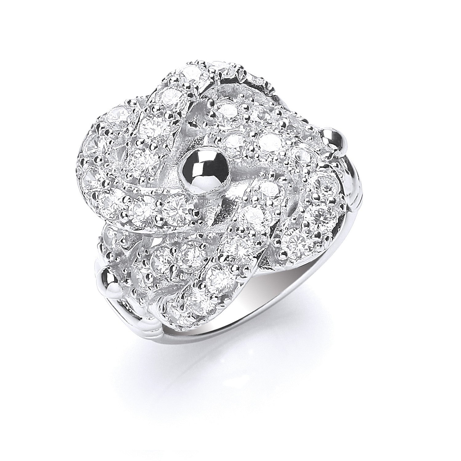 Sterling Silver Cubic Zirconia Knot Gents Ring