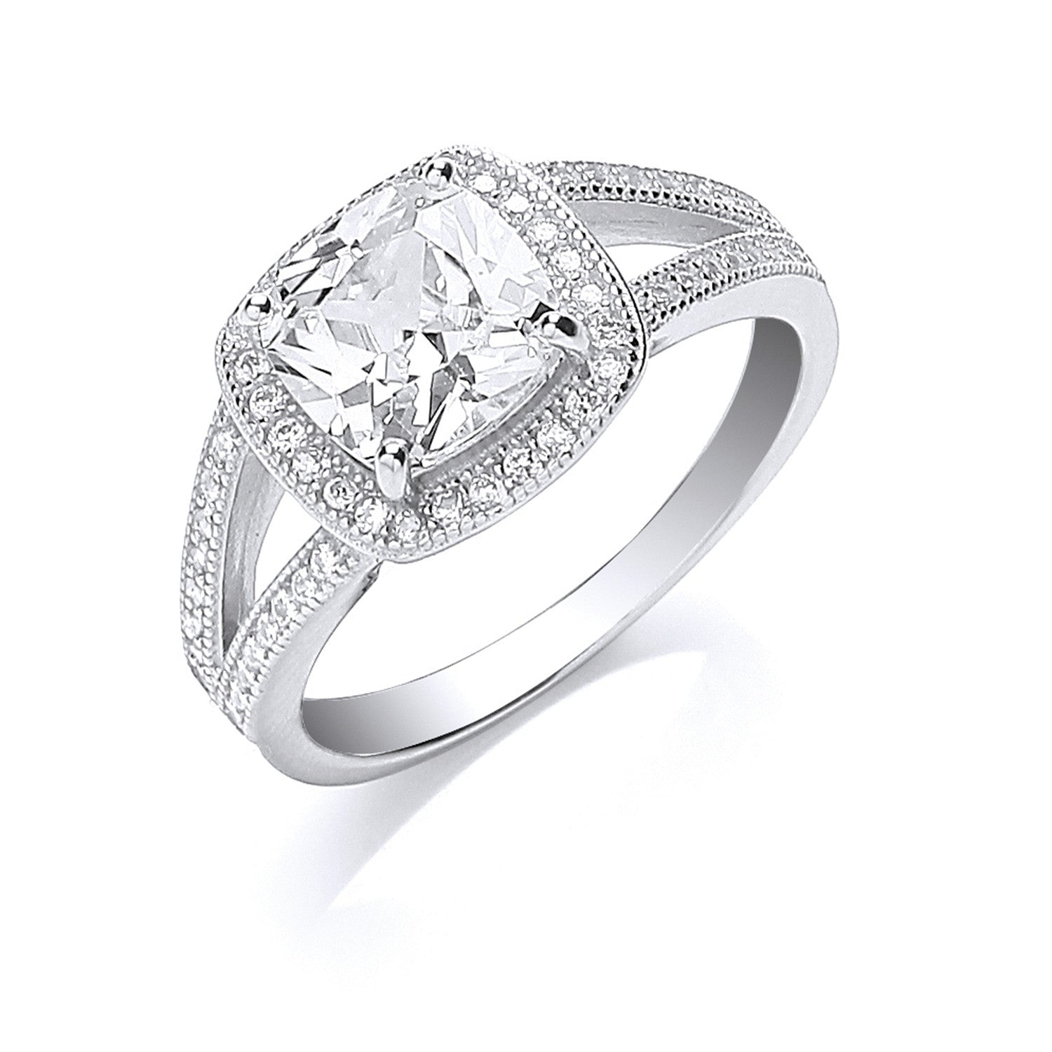 Sterling Silver Square Cubic Zirconia Split Shank Ring
