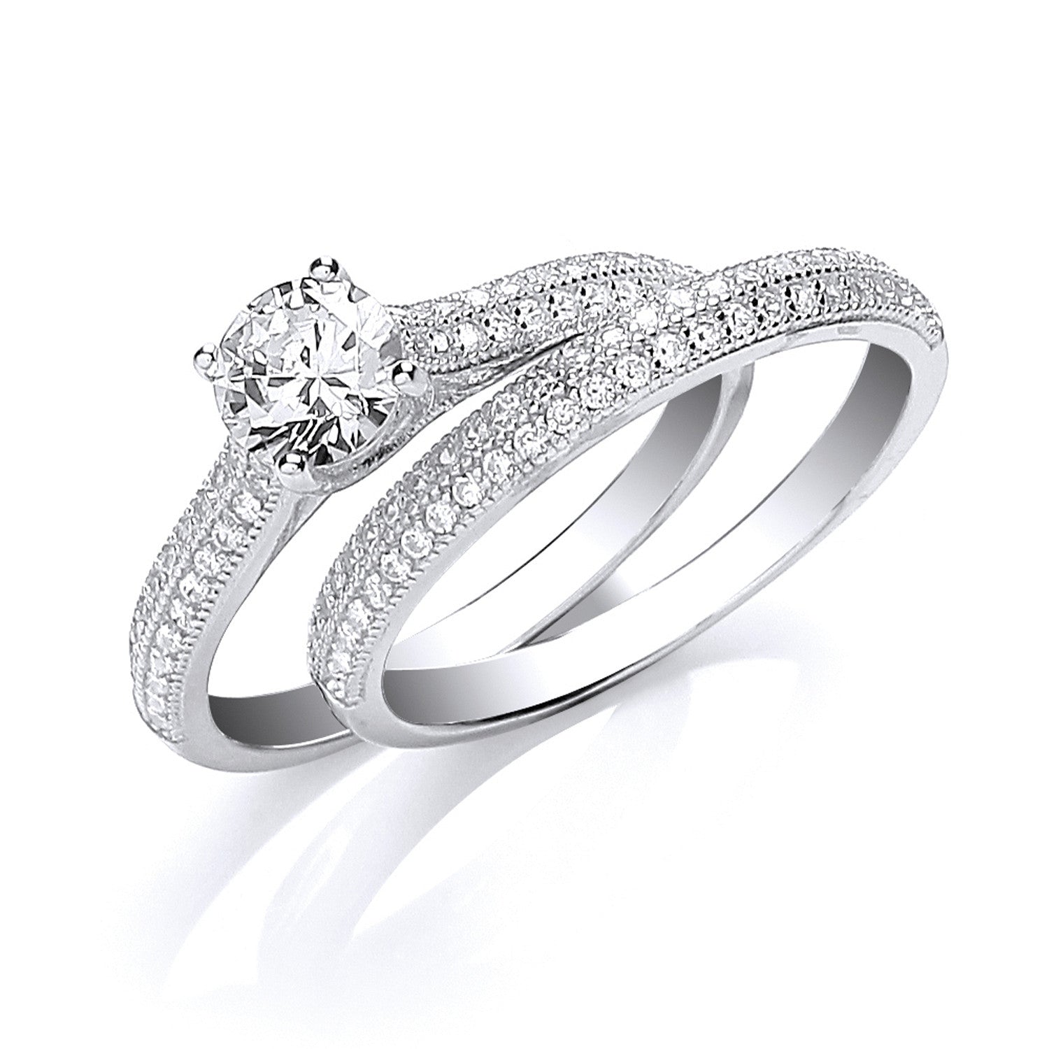 Sterling Silver Bridal Half Eternity with Cubic Zirconia in the Centre Ring