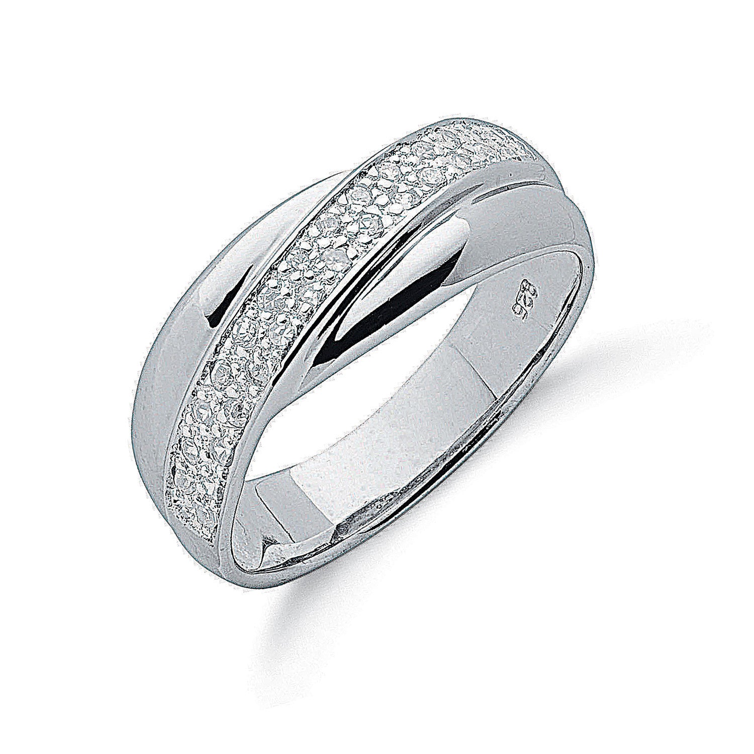 Sterling Silver Pave Set Cubic Zirconia Cross Over Ring