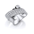 Sterling Silver Pave Set Cubic Zirconia Cross Over Ring