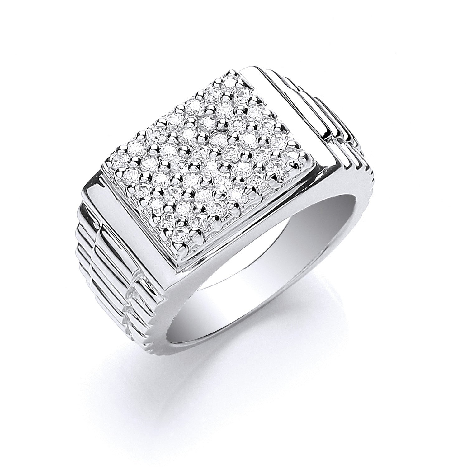 Sterling Silver Gents Square Top Cubic Zirconia Ring