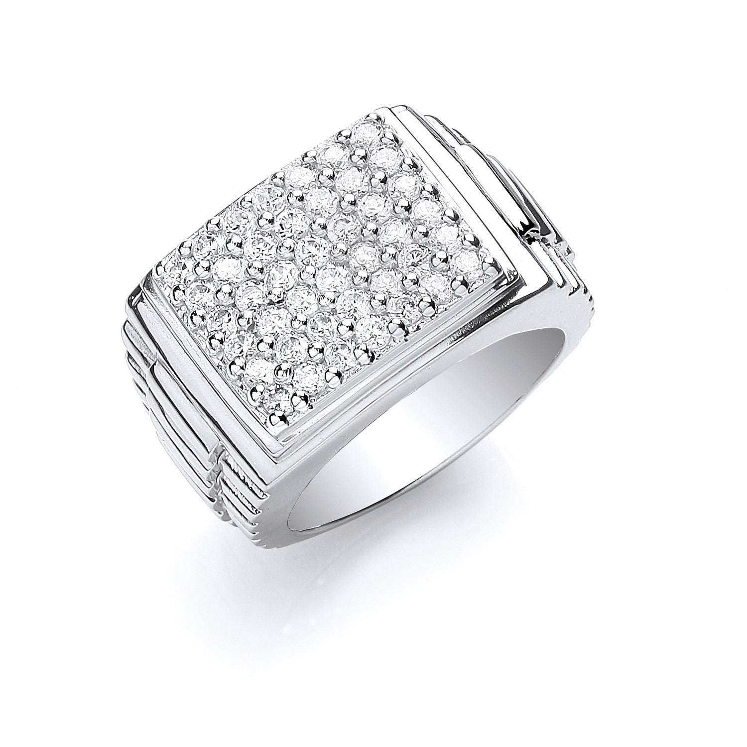 Sterling Silver Gents Square Top Cubic Zirconia Ring