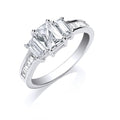 Sterling Silver Trilogy with Baguettes Cubic Zirconia & on Shoulder Ring