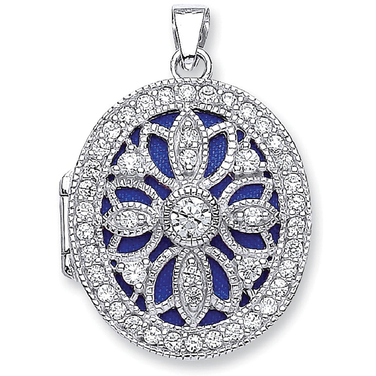 Sterling Silver Oval Cubic Zirconia Locket