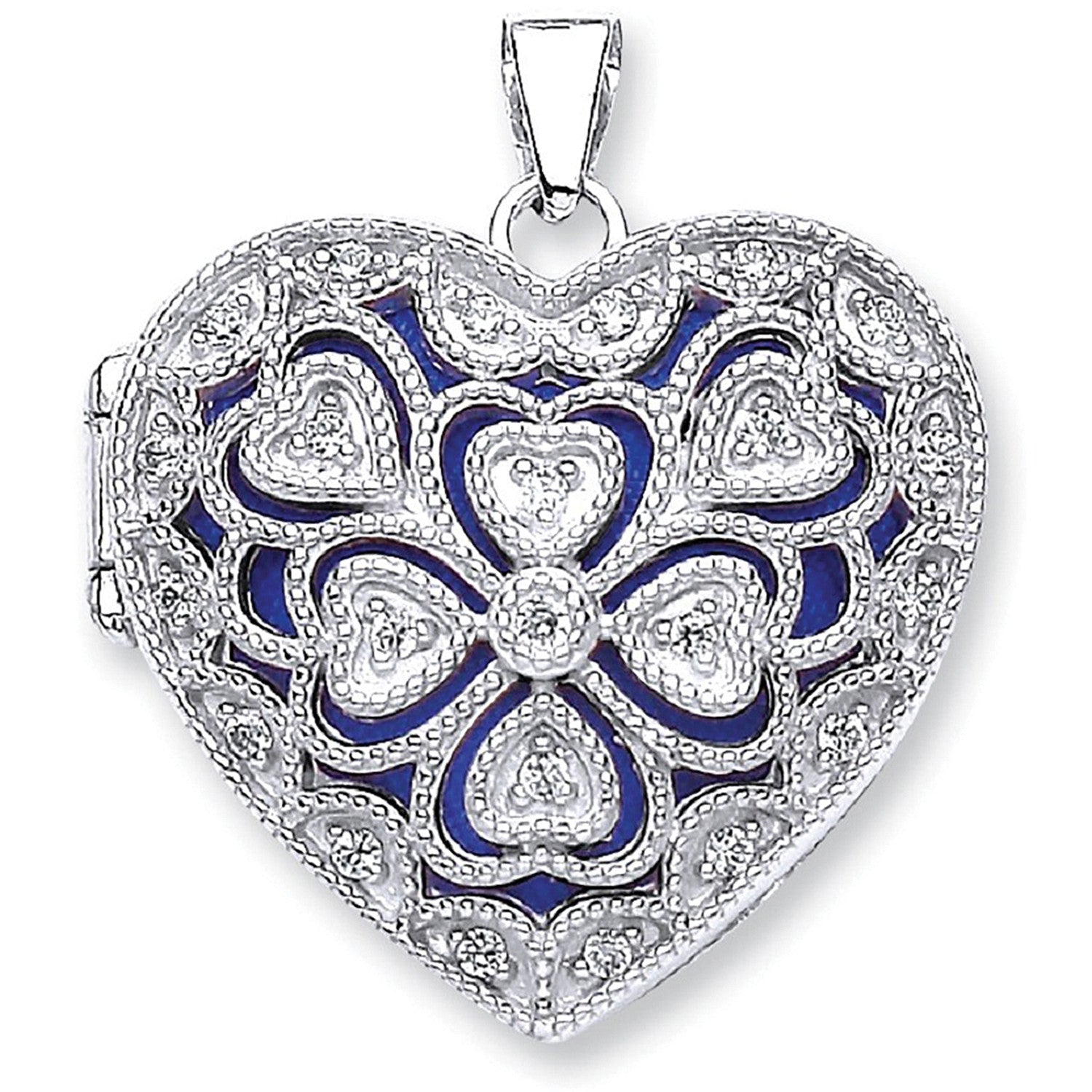 Sterling Silver Heart Cubic Zirconia Locket