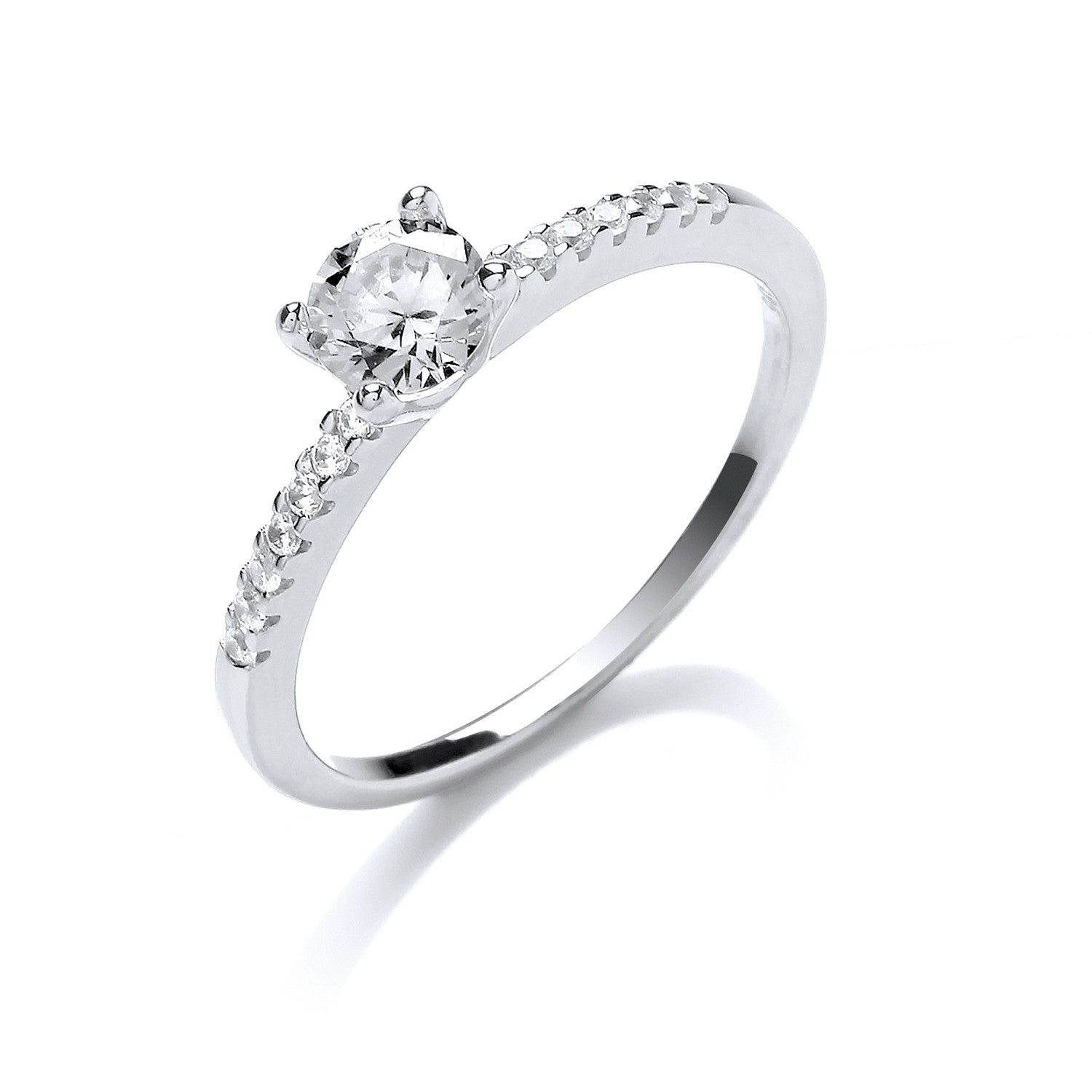 Sterling Silver Solitare With Cubic Zirconia Shoulder Ring