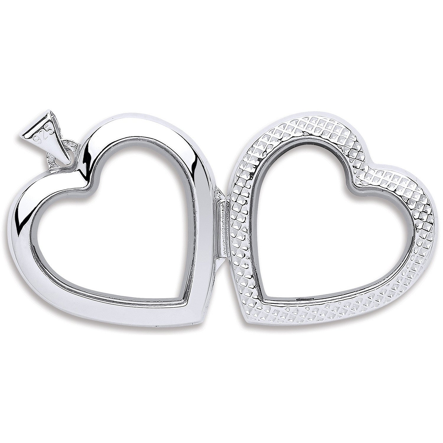 Sterling Silver Heart Plain & Ribbed Side Locket