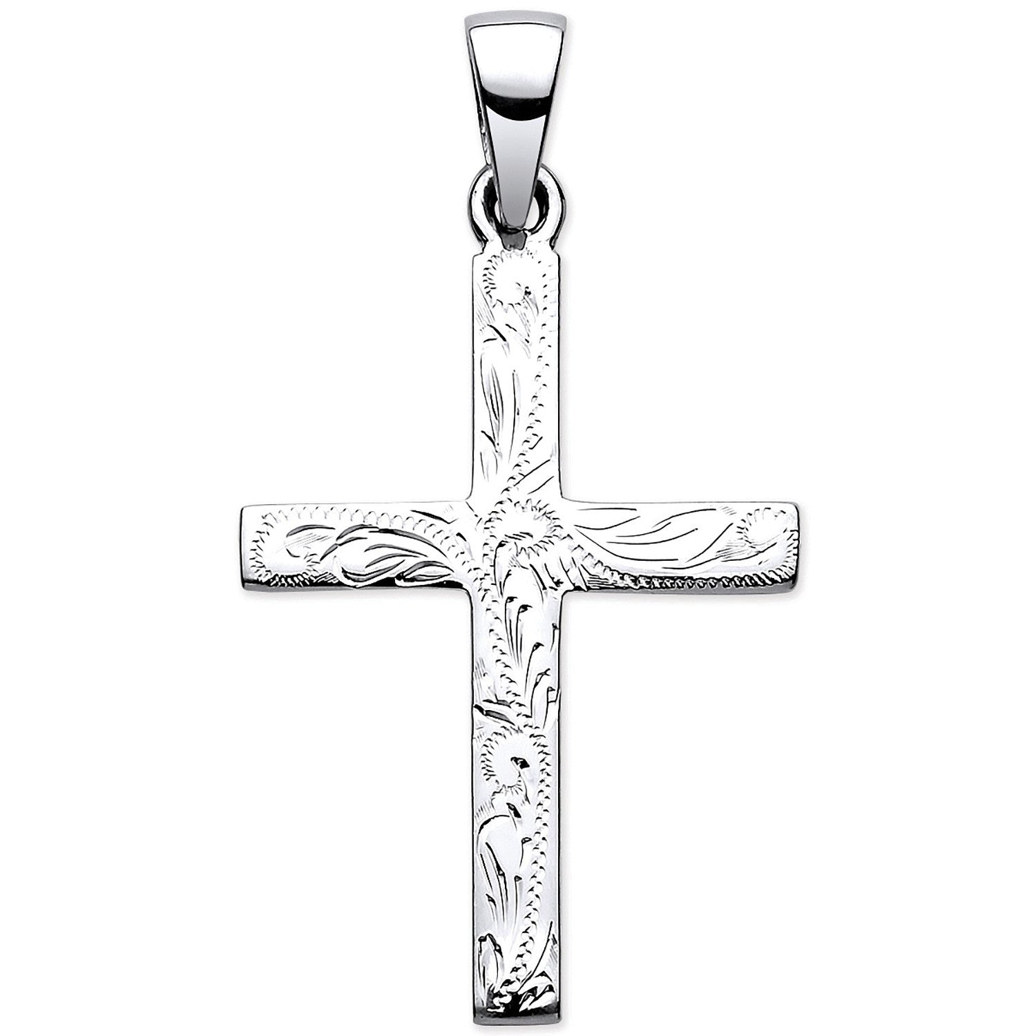 Sterling Silver Solid Cross with Design and Plain Back