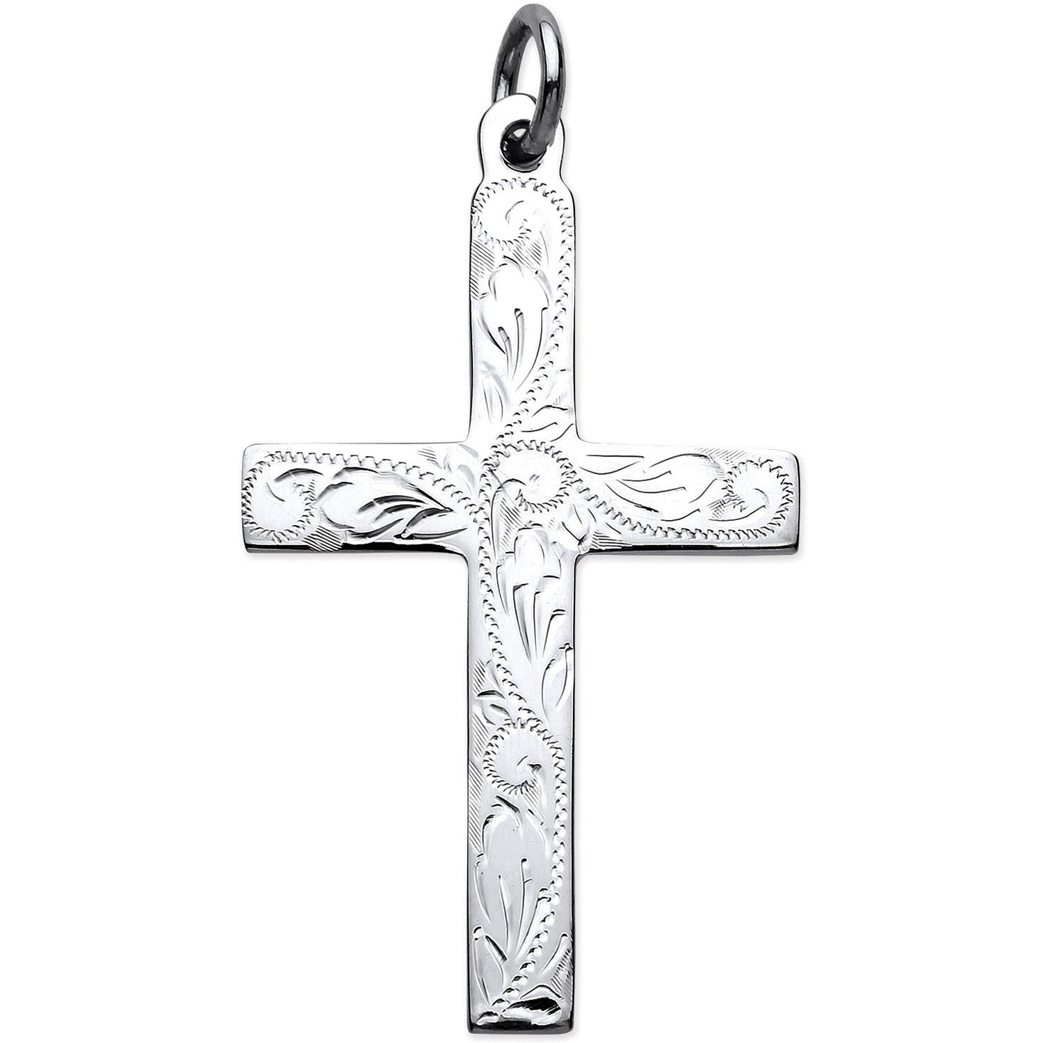 Sterling Silver Solid Large Cross with Design and Plain Back