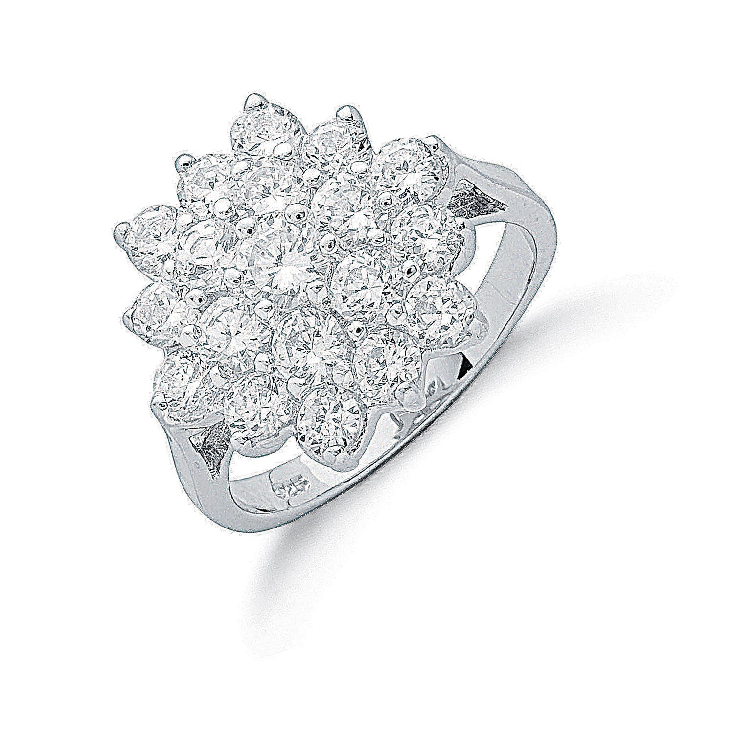 Sterling Silver Claw Set Cubic Zirconia Cluster Ring