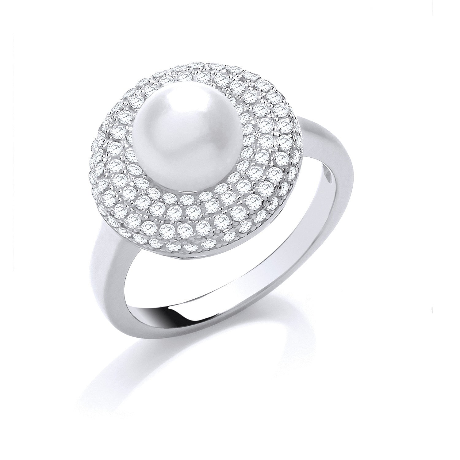 Sterling Silver Cubic Zirconia & Simulated Pearl Ring