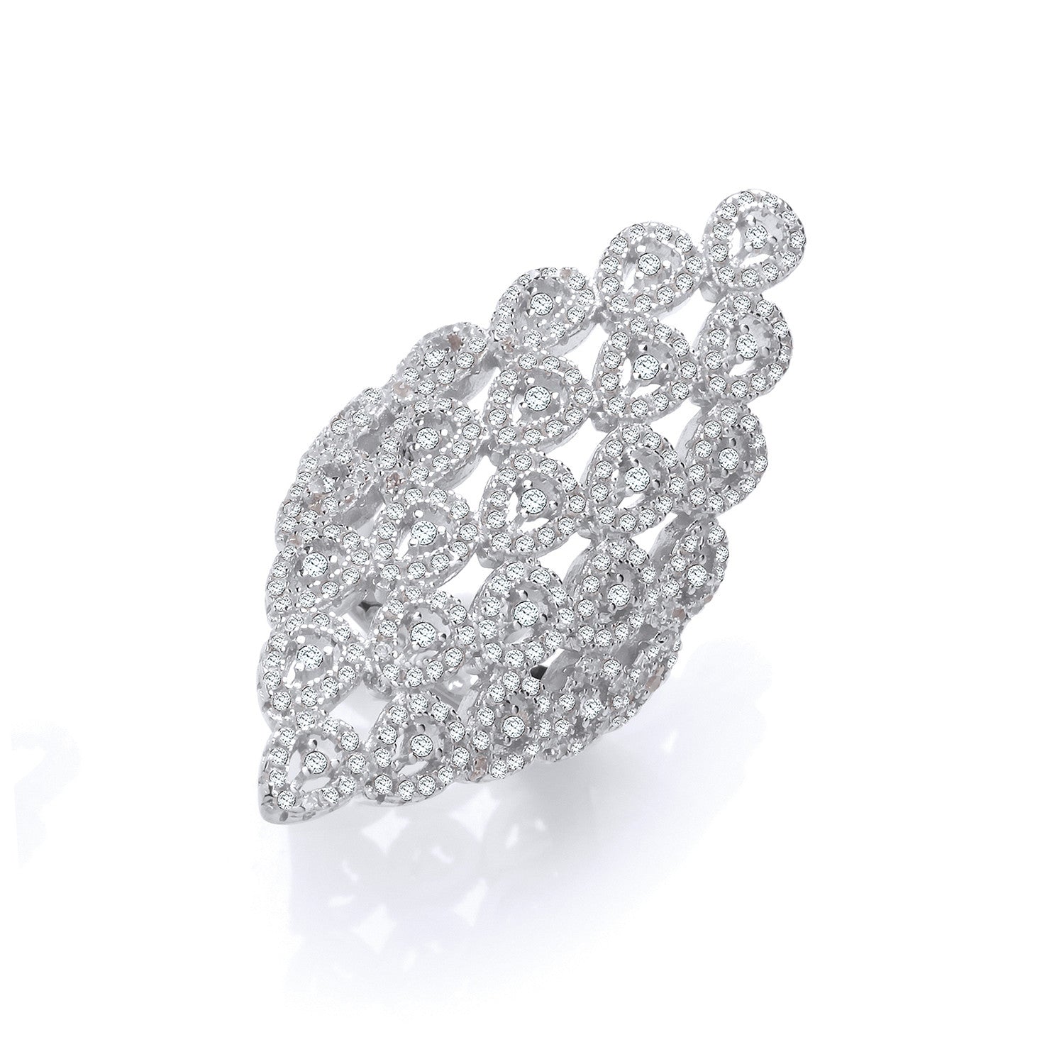 Sterling Silver Long Diamond Shape Design Cubic Zirconia Ring