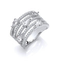 Sterling Silver Five Rows Round & Pear Shape Cubic Zirconia Ring
