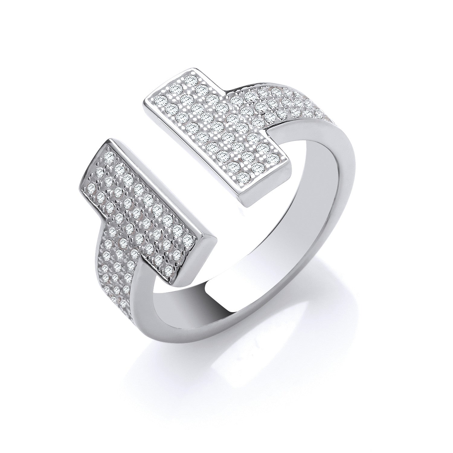 Sterling Silver T-Bar Cubic Zirconia Ring
