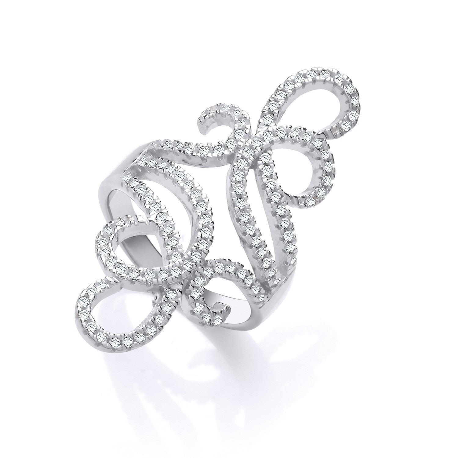 Sterling Silver Fancy Cubic Zirconia Long Top Ring