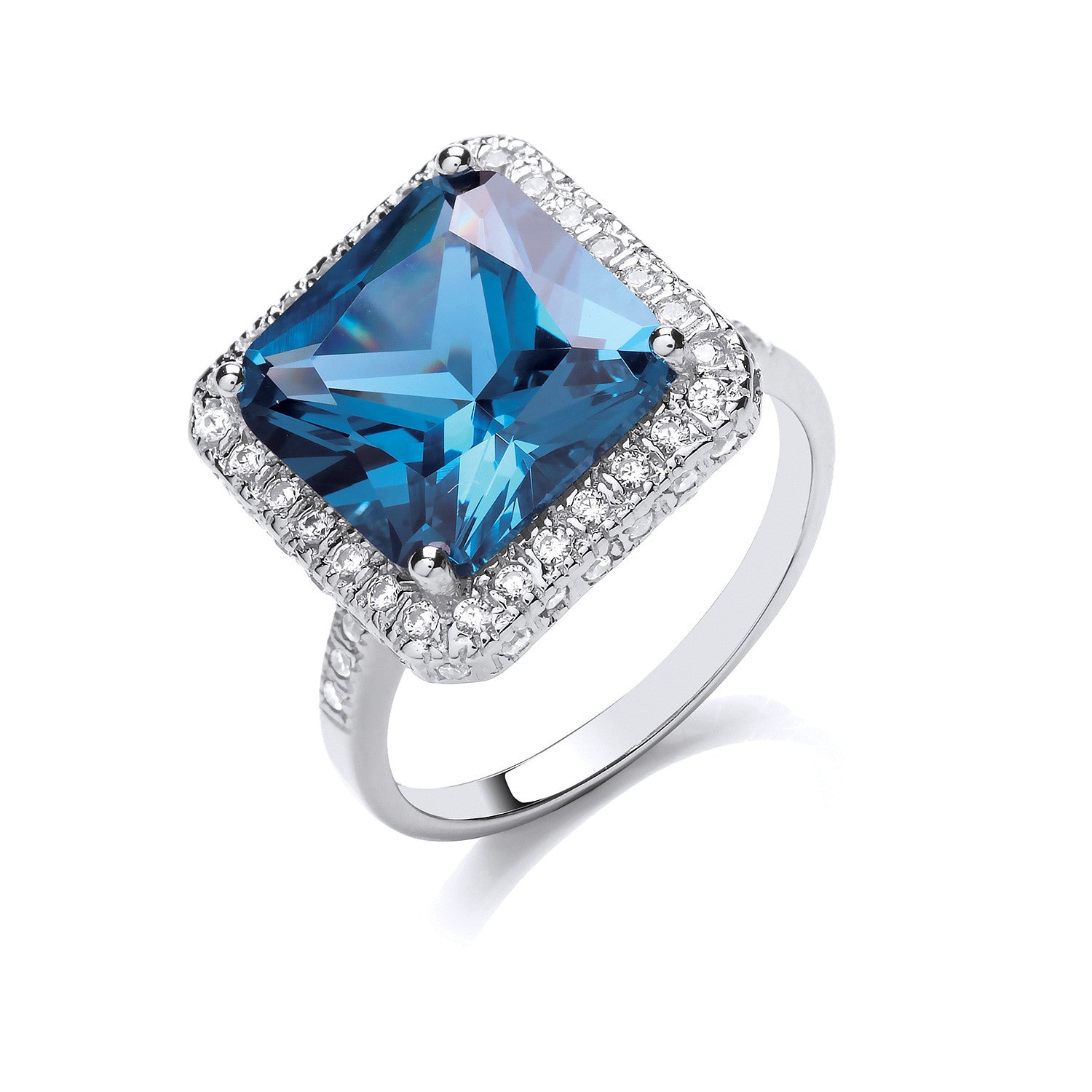 Sterling Silver Blue Colour Cubic Zirconia Cluster Ring
