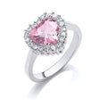 Sterling Silver Pink Cubic Zirconia Heart Cluster Ring