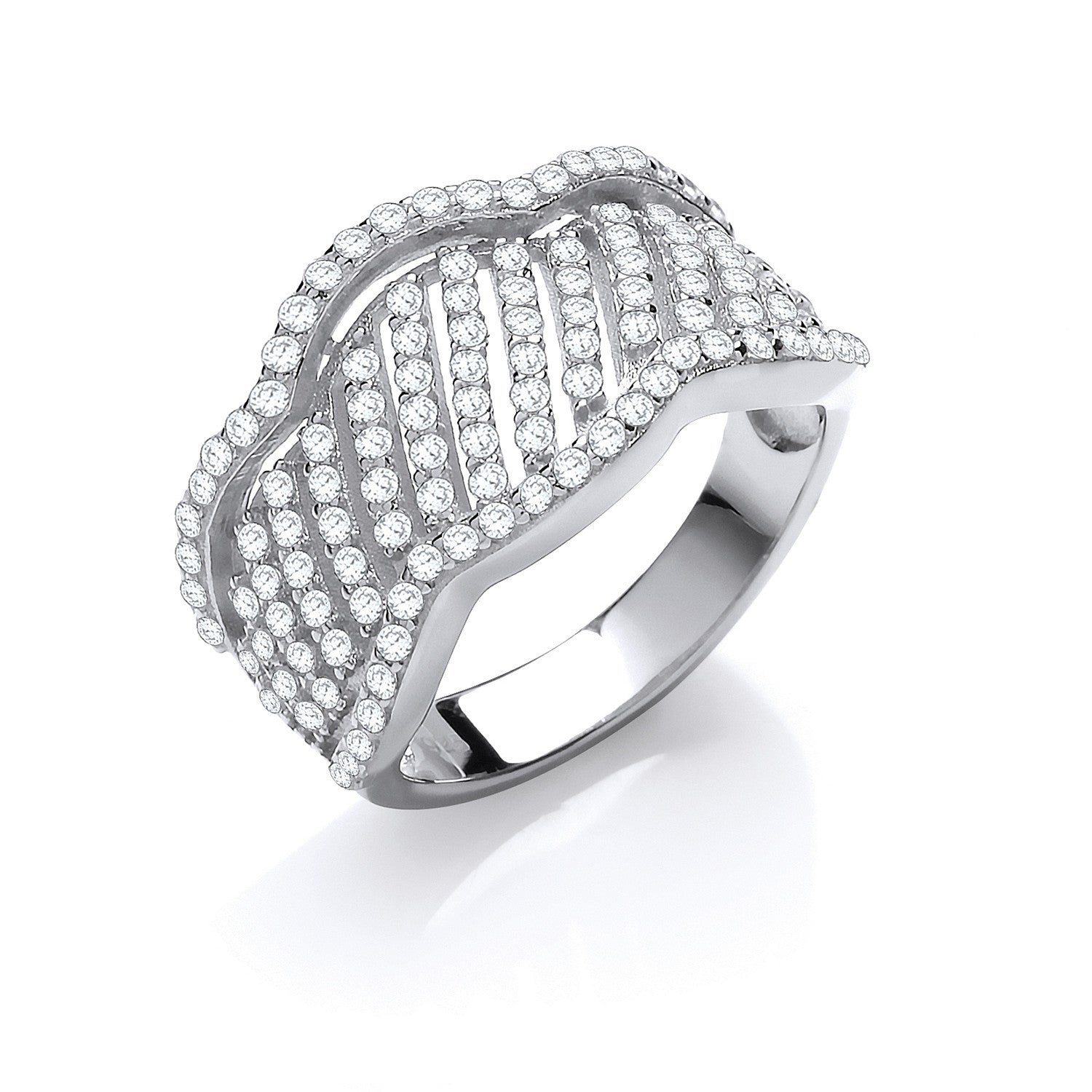 Sterling Silver Fancy Wavy Cubic Zirconia Ring