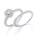 Sterling Silver Bridal Set Halo Solitaire with Half Eternity Cubic Zirconia