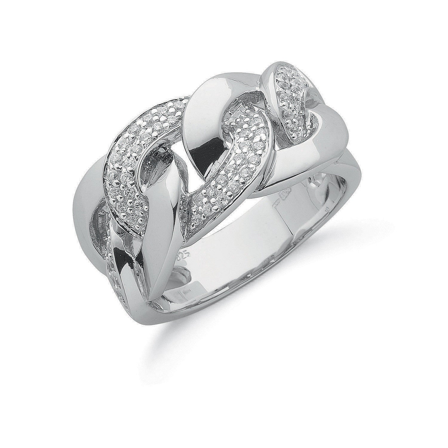 Sterling Silver Cubic Zirconia Chain Link Ring