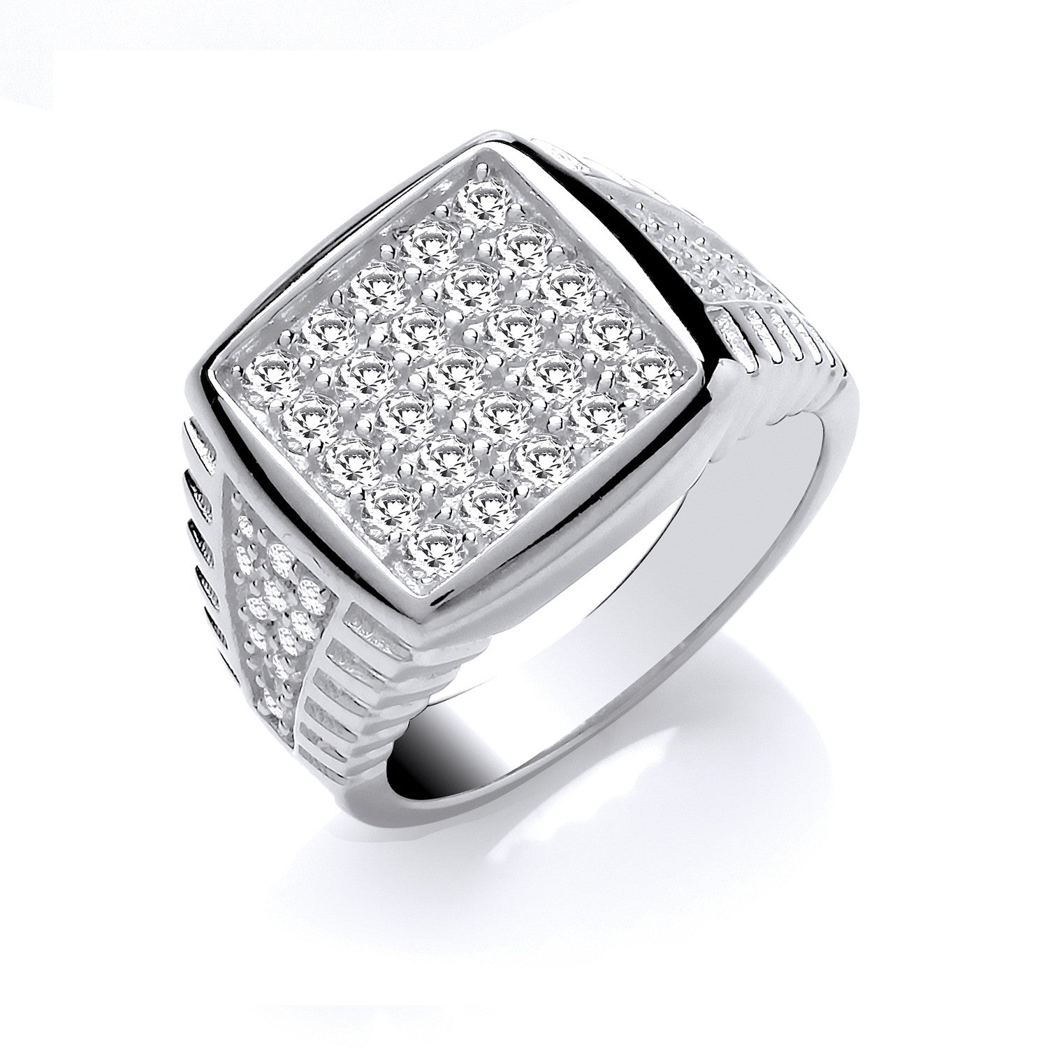 Sterling Silver Gents Square Top Cubic Zirconia Ring