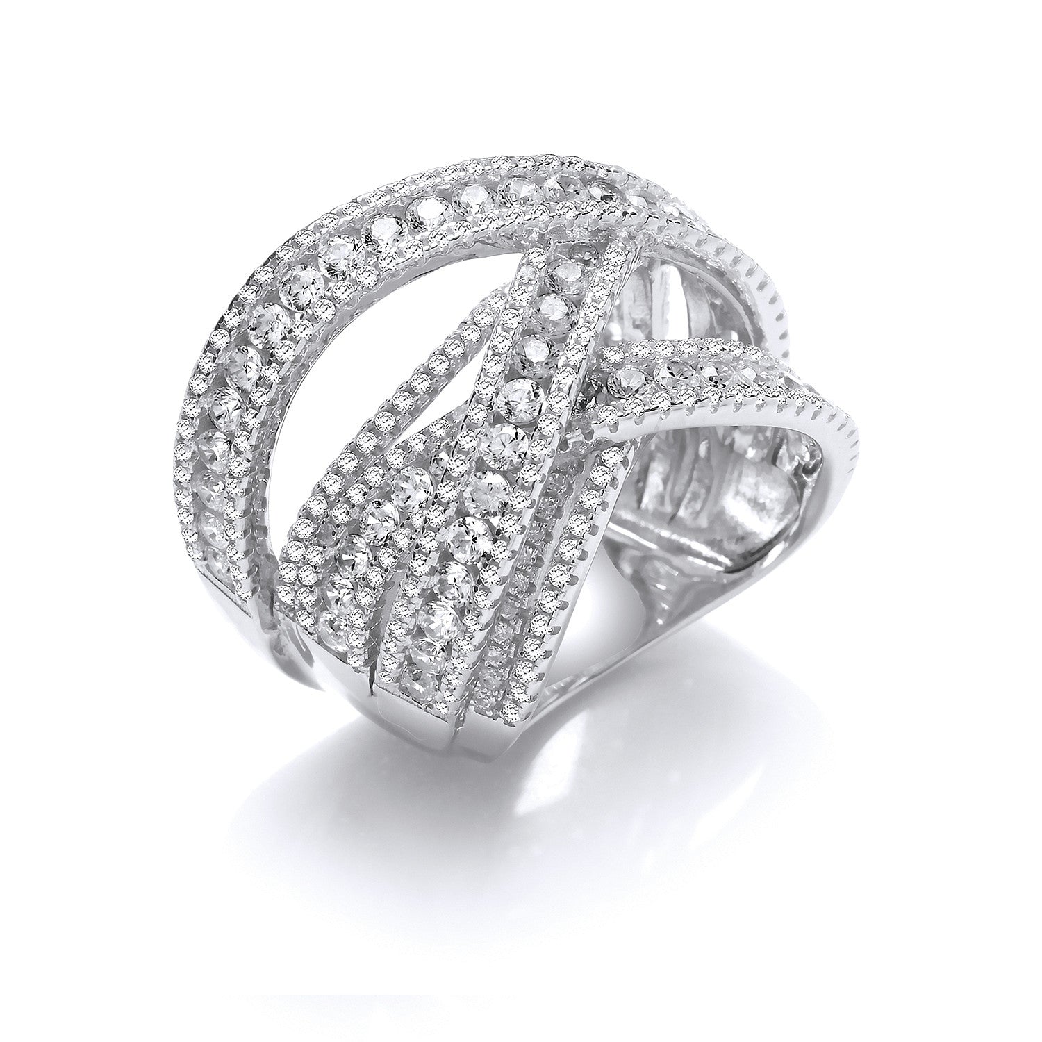 Sterling Silver Intertwined Channel & Pave Set Cubic Zirconia Ring