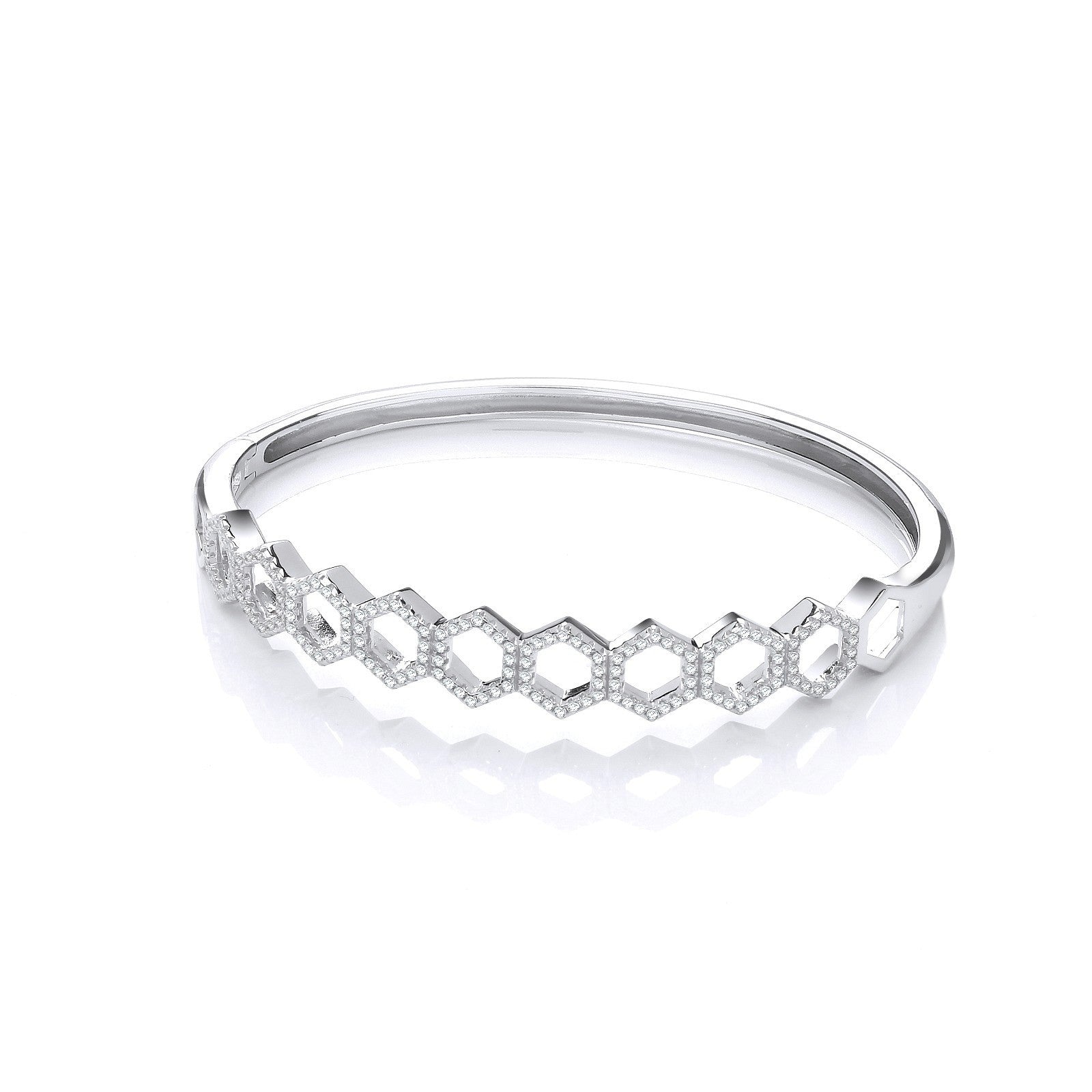 Honeycomb Style Cubic Zirconia Sterling Silver Bangle