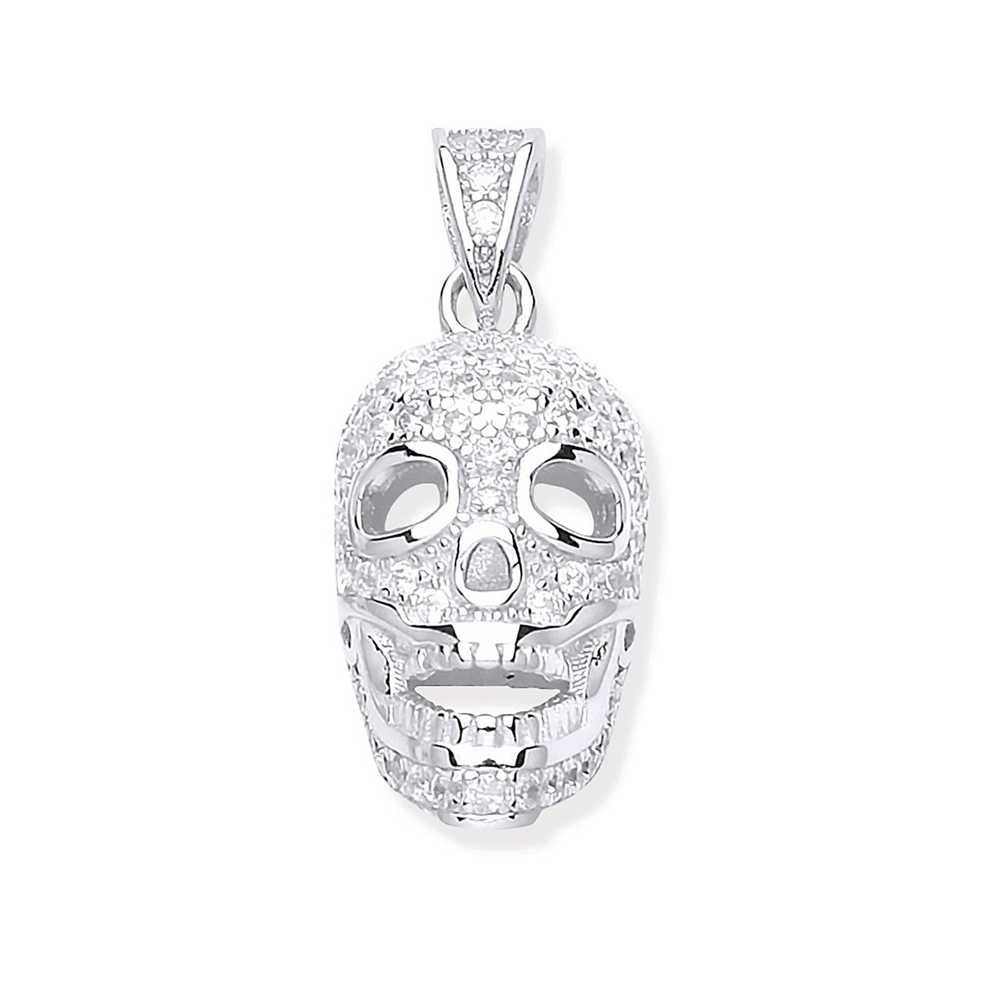 Sterling Silver Cubic Zirconia Skull Bones Pendant