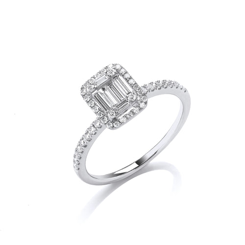 18ct White Gold 0.50ct Baguette & Brilliant Cut Diamonds Rectangle Halo Ring
