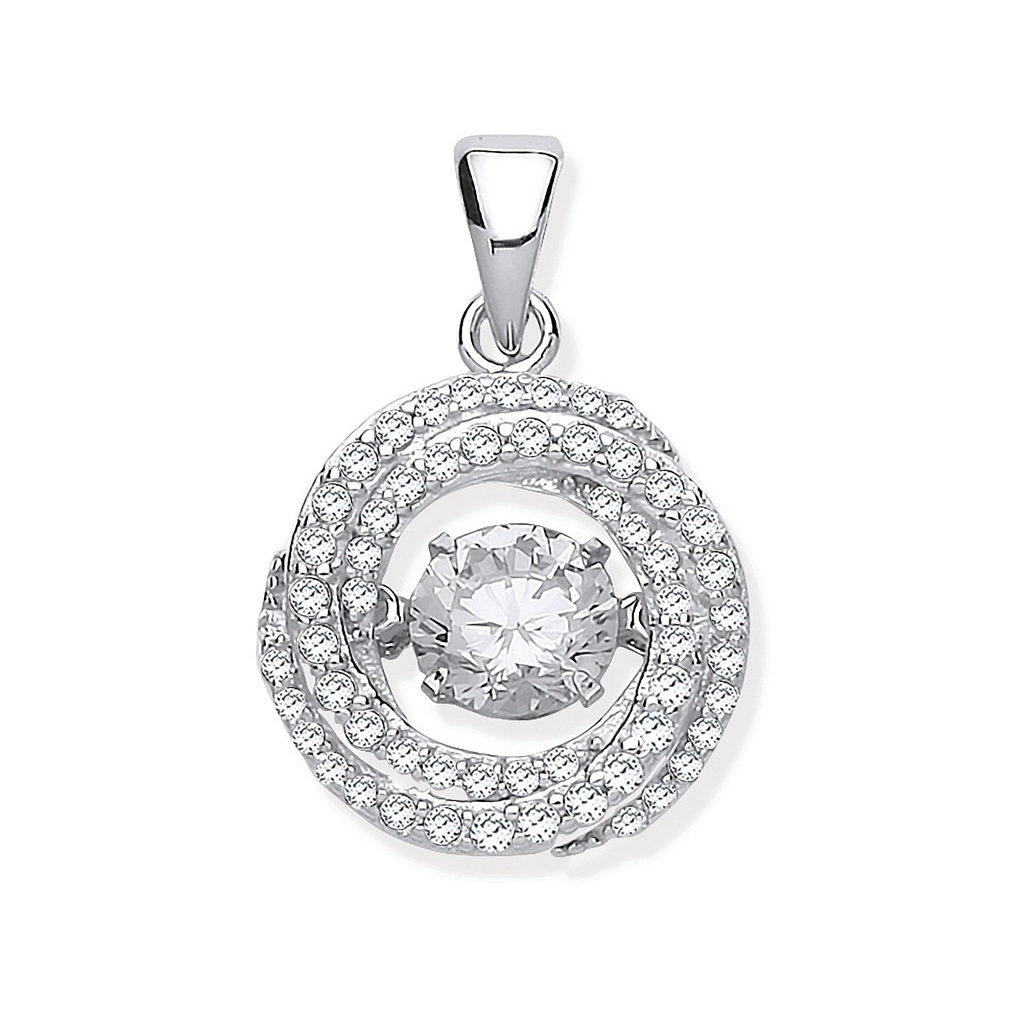 Sterling Silver Cubic Zirconia Swirl Pendant with Hanging Shimering Cubic Zirconia