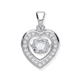 Sterling Silver Cubic Zirconia Heart Pendant with Hanging Shimering Cubic Zirconia