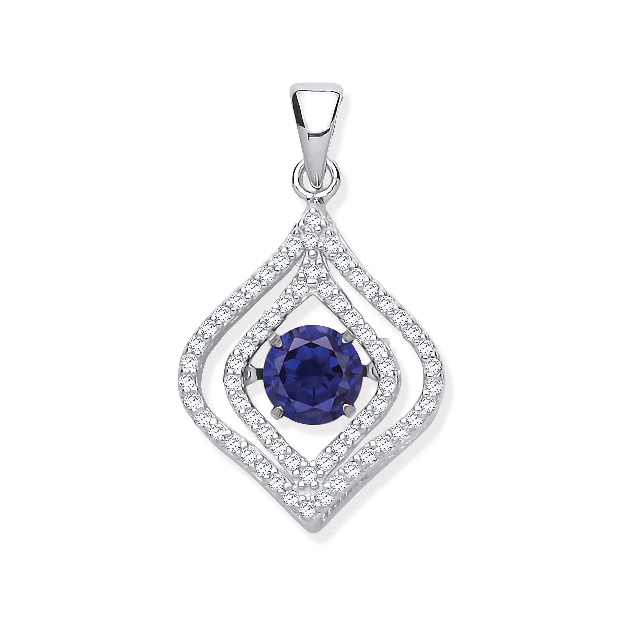 Sterling Silver Cubic Zirconia Pendant with Hanging Shimmering Blue Cubic Zirconia