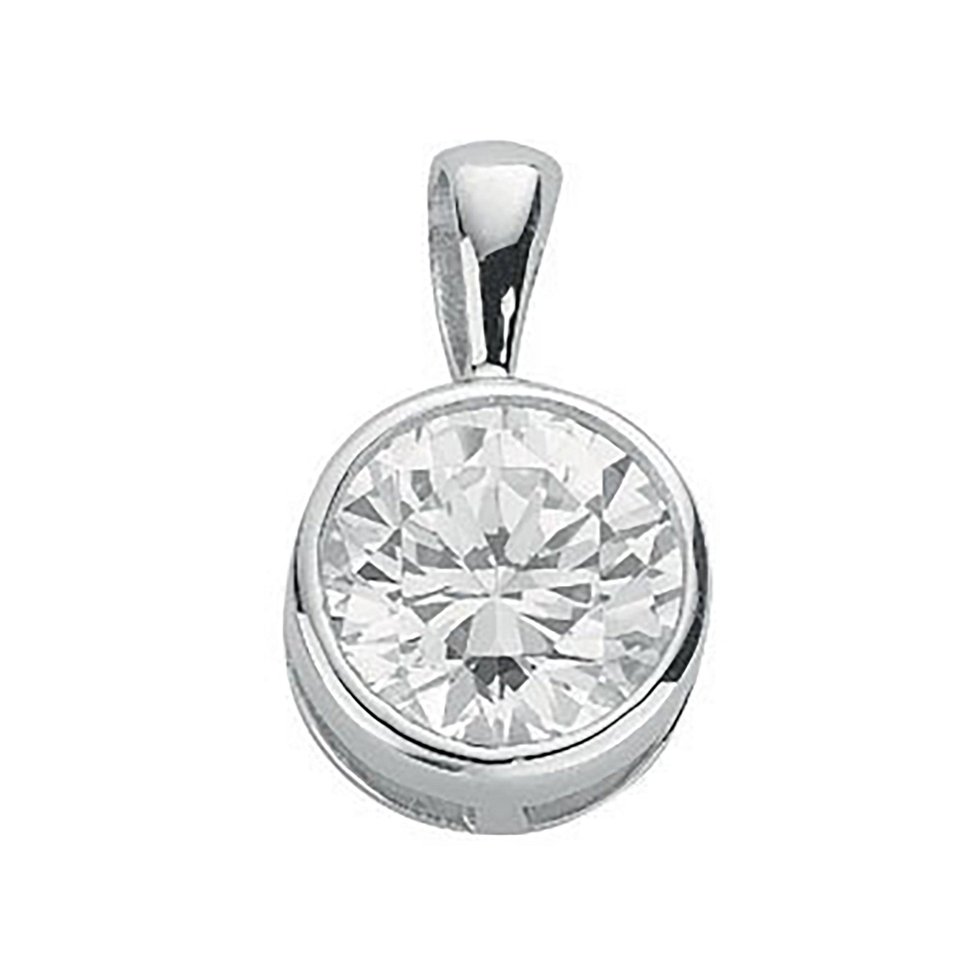 Sterling Silver Rubover Set Cubic Zirconia Single Stone Pendant