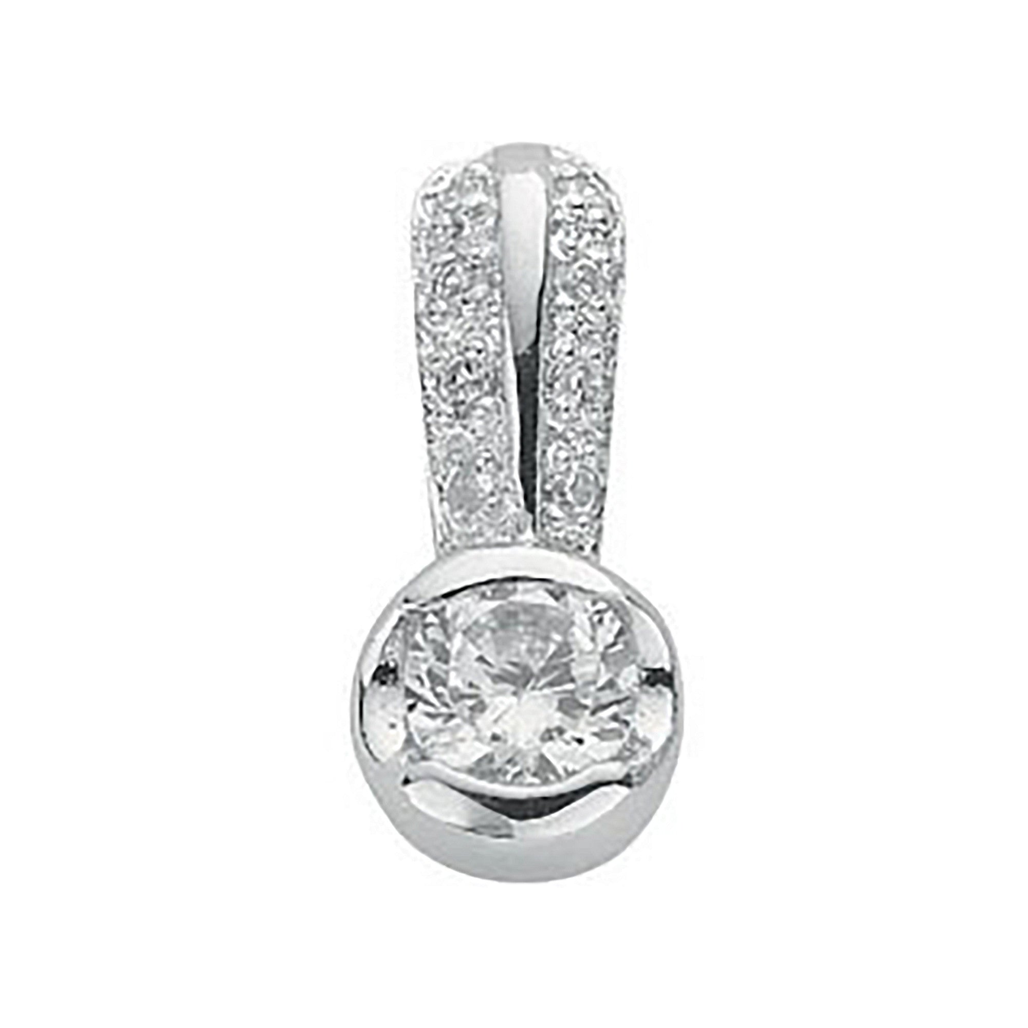 Sterling Silver Rubover Set Cubic Zirconia Single Stone Pendant